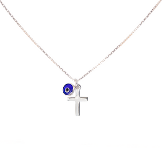Sterling Silver Evil Eye Cross Necklace